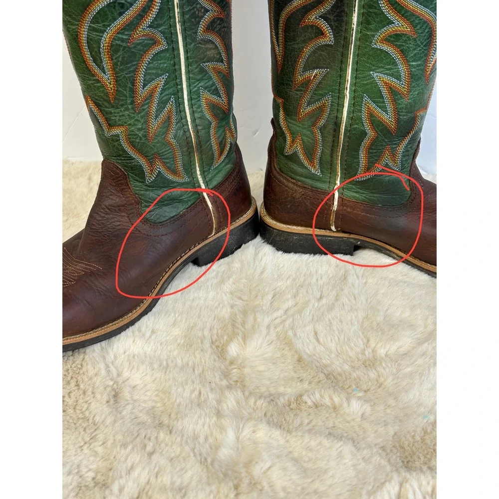 Twisted X Kids Ruff Stock Green Brown Leather Western Cowboy Boots YBK0005 4M